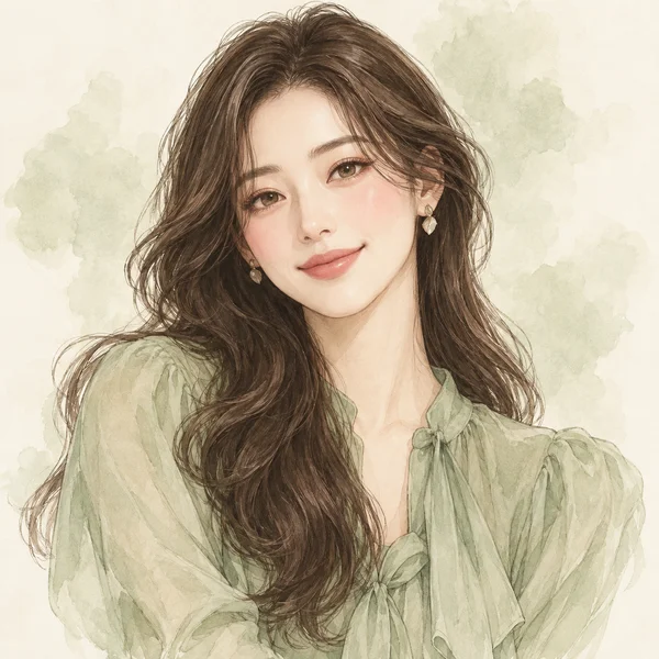 セージグリーンの服を着た、FOLIOの架空の女性メンターのイラスト